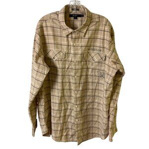 Sean John XXL 100% Cotton Mens Beige Plaid Button-Down Shirt Casual Wear